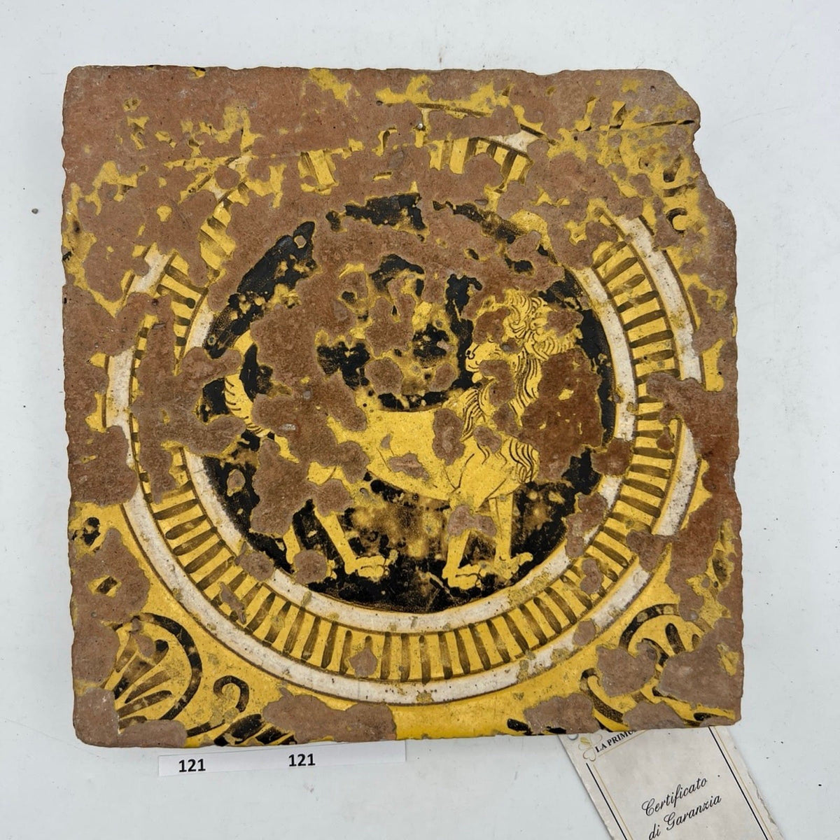 Mattonella Antica Decorativa Piastrella Riggiola vecchia Maiolica D'epoca Art121 Categoria  Arte e antiquariato:Porcellana e ceramica:Piastrelle e mattonelle