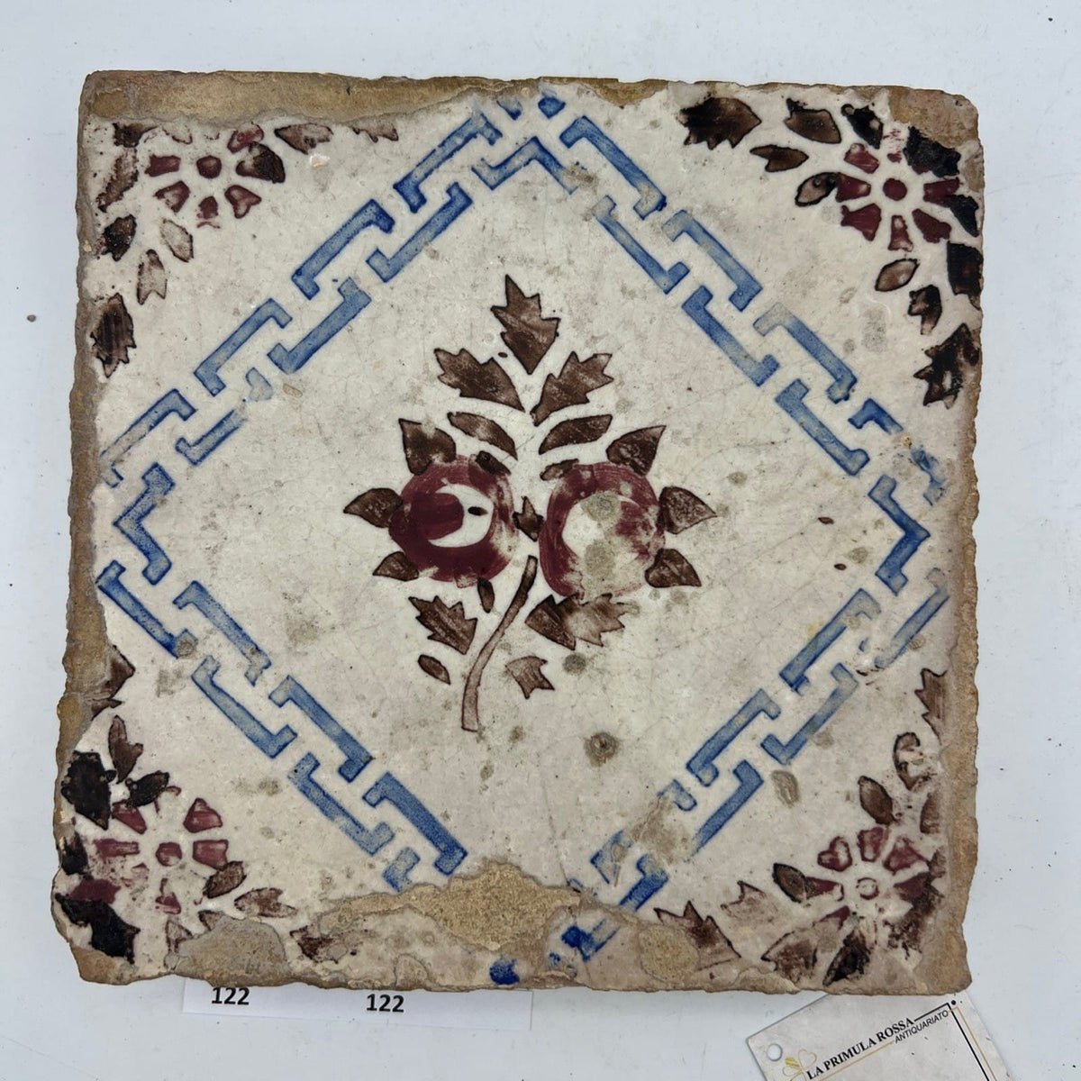 Mattonella Antica Decorativa Piastrella Riggiola vecchia Maiolica D'epoca Art122 Categoria  Arte e antiquariato:Porcellana e ceramica:Piastrelle e mattonelle