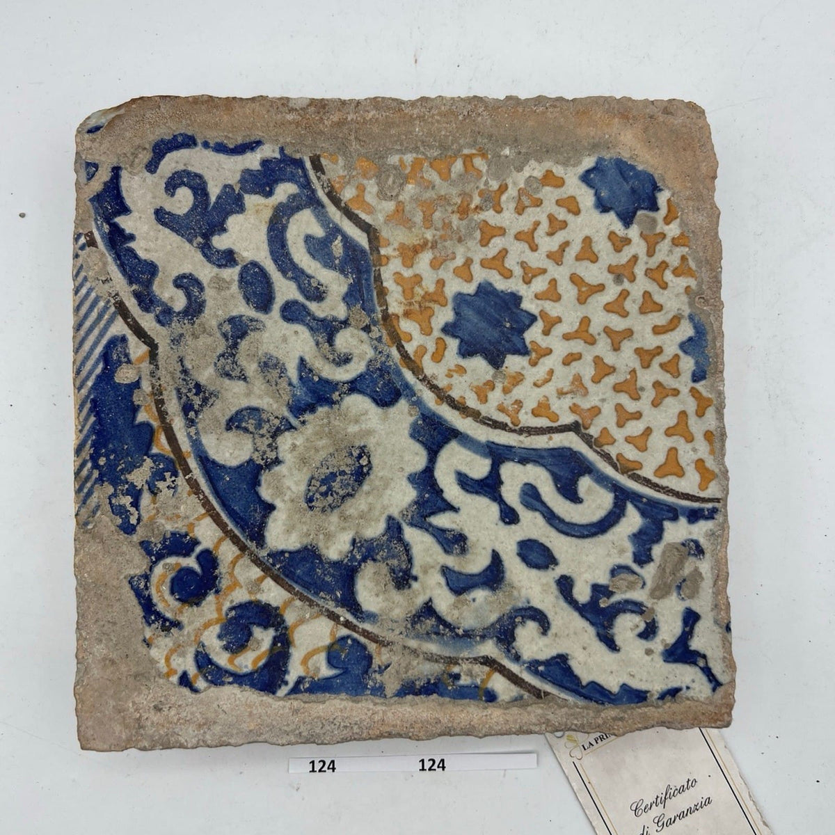 Mattonella Antica Decorativa Piastrella Riggiola vecchia Maiolica D'epoca Art124 Categoria  Arte e antiquariato:Porcellana e ceramica:Piastrelle e mattonelle