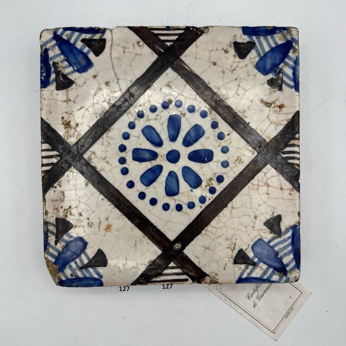 Mattonella Antica Decorativa Piastrella Riggiola vecchia Maiolica D'epoca Art127 Categoria  Arte e antiquariato:Porcellana e ceramica:Piastrelle e mattonelle
