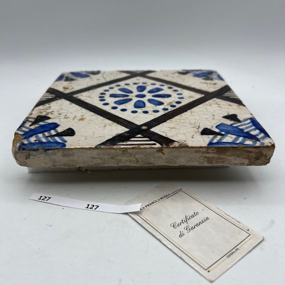 Mattonella Antica Decorativa Piastrella Riggiola vecchia Maiolica D'epoca Art127 Categoria  Arte e antiquariato:Porcellana e ceramica:Piastrelle e mattonelle