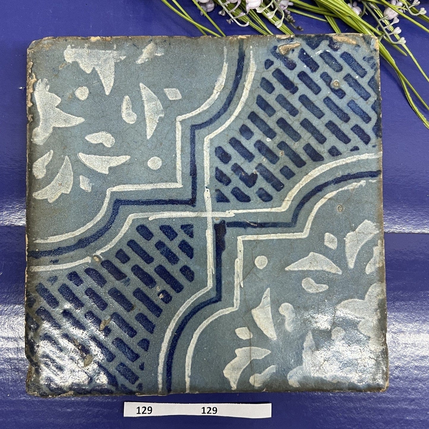 Mattonella Antica Decorativa Piastrella Riggiola vecchia Maiolica D'epoca Art129 Categoria  Arte e antiquariato:Porcellana e ceramica:Piastrelle e mattonelle