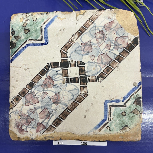 Mattonella Antica Decorativa Piastrella Riggiola vecchia Maiolica D'epoca Art130 Categoria  Arte e antiquariato:Porcellana e ceramica:Piastrelle e mattonelle