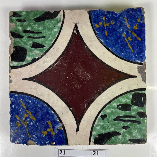 Mattonella Antica Decorativa Piastrella Riggiola vecchia Maiolica D'epoca  Art21 Categoria  Arte e antiquariato:Porcellana e ceramica:Piastrelle e mattonelle