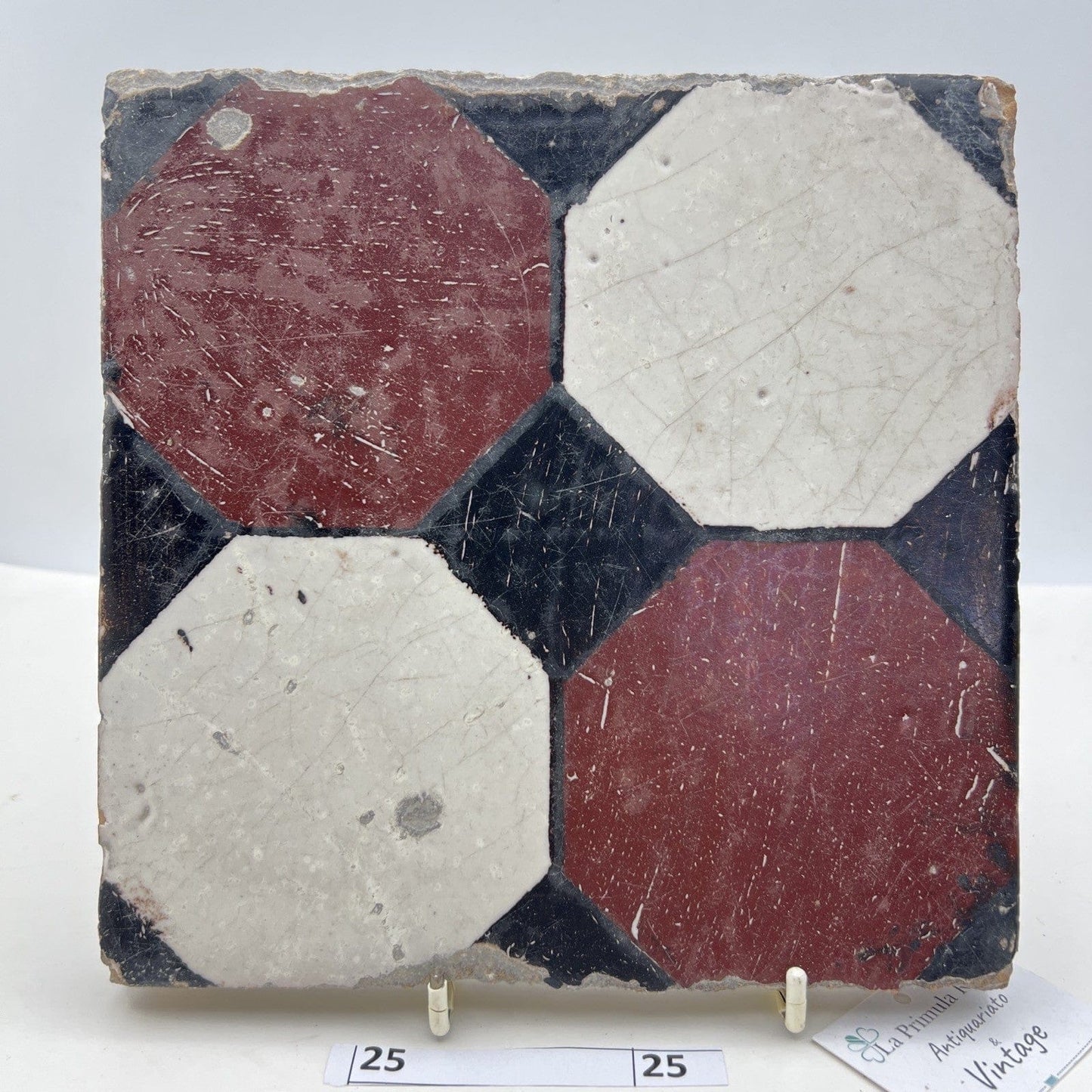 Mattonella Antica Decorativa Piastrella Riggiola vecchia Maiolica D'epoca  Art25 Categoria  Arte e antiquariato:Porcellana e ceramica:Piastrelle e mattonelle