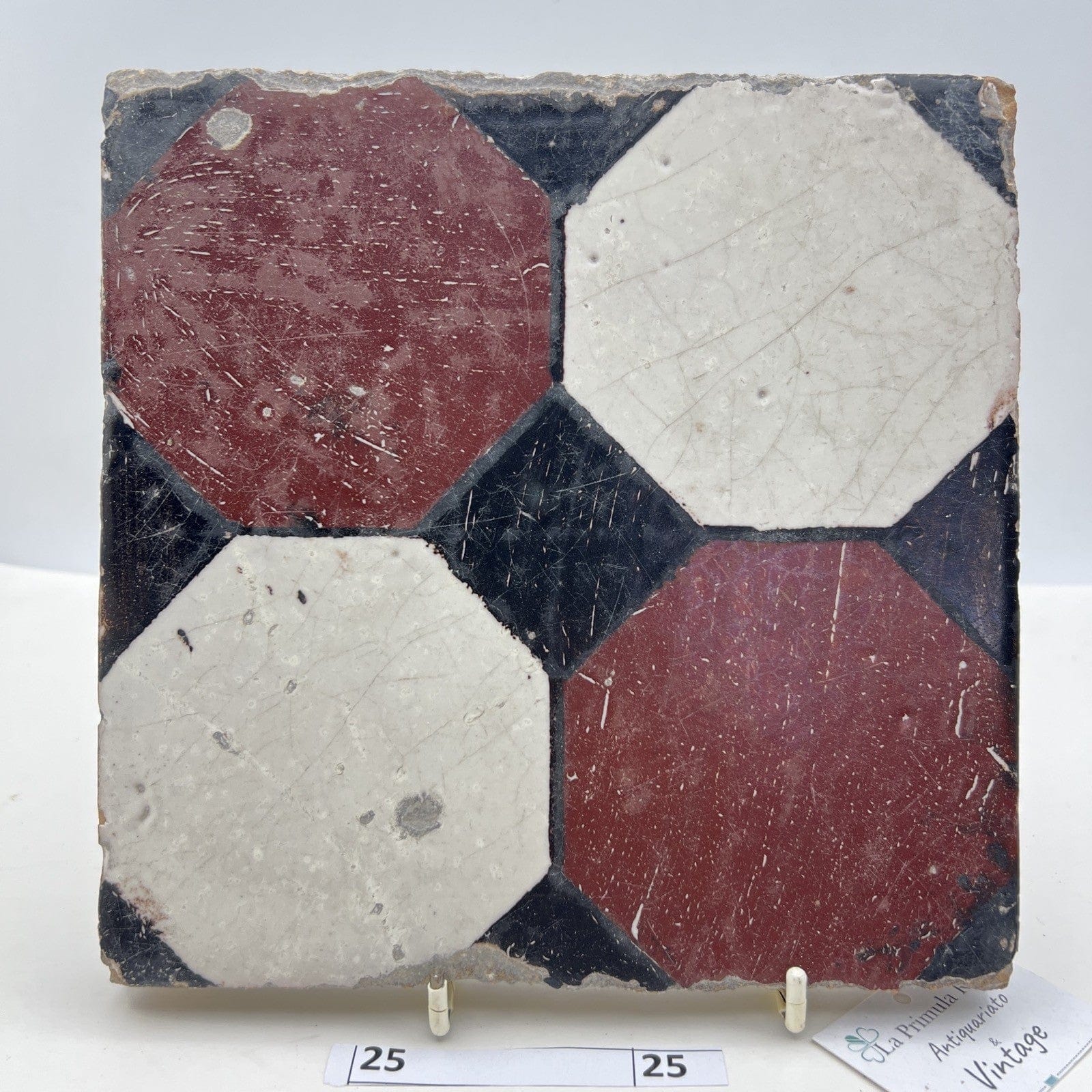 Mattonella Antica Decorativa Piastrella Riggiola vecchia Maiolica D'epoca  Art25 Categoria  Arte e antiquariato:Porcellana e ceramica:Piastrelle e mattonelle