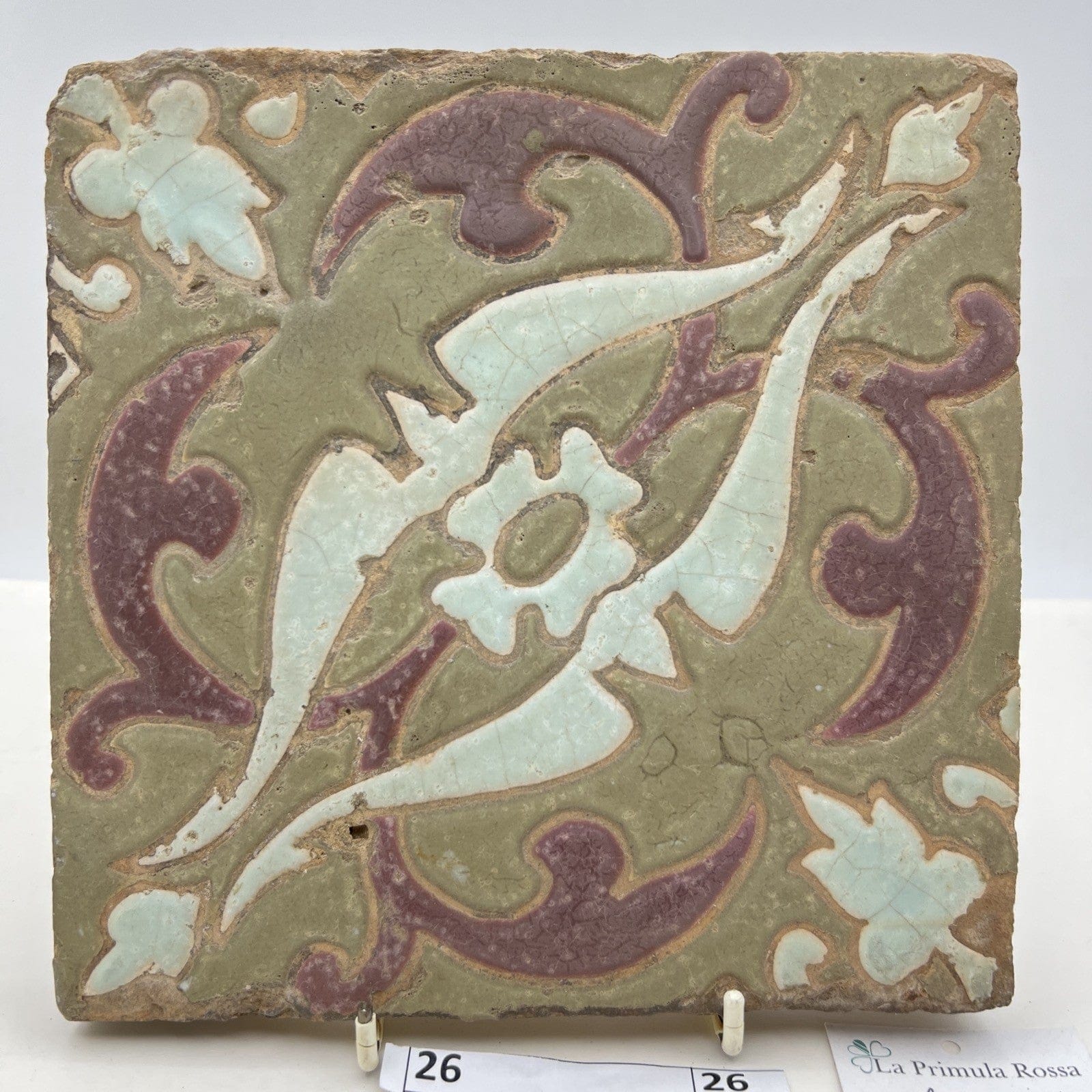 Mattonella Antica Decorativa Piastrella Riggiola vecchia Maiolica D'epoca  Art26 Categoria  Arte e antiquariato:Porcellana e ceramica:Piastrelle e mattonelle