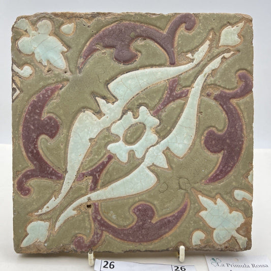 Mattonella Antica Decorativa Piastrella Riggiola vecchia Maiolica D'epoca  Art26 Categoria  Arte e antiquariato:Porcellana e ceramica:Piastrelle e mattonelle