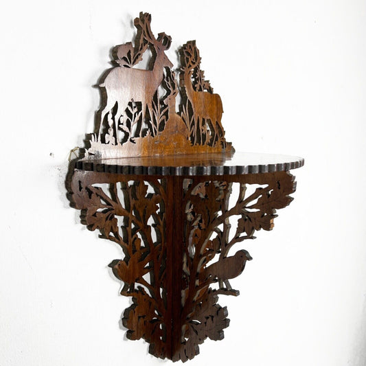 Mensola da parete pieghevole antica in legno mensolina intagliata con cervi Categoria  Mensole