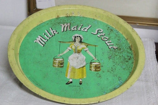 ' MILK MAID STOUT ' VINTAGE TIN TRAY / VECCHIO VASSOIO IN LATTA PER BIRRA Categoria  Pubblicità vintage