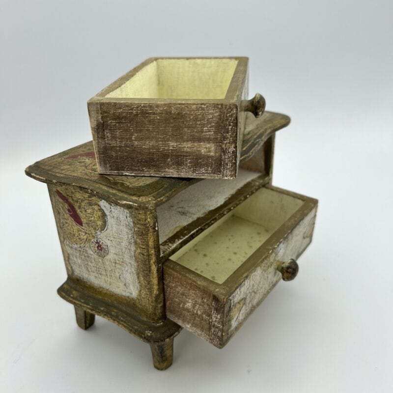Mobile antico in miniatura comò stile veneziano portagioie legno con cassetto Categoria  Giocattoli vintage