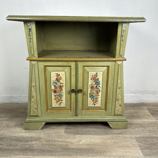Mobile Porta TV stile antico 700 in legno tirolese dipinto a mano verde fiori Categoria  Arredamento