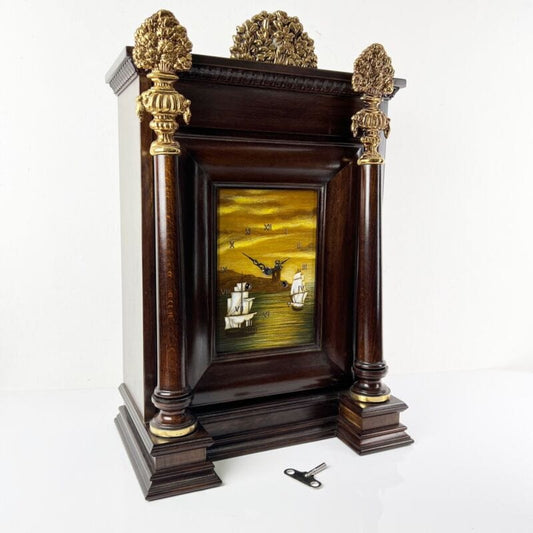 Orologio da Tavolo in stile Antico camino in Legno Ottone e Argento Franz Hermle Categoria  Orologi, Accessori & Ricambi