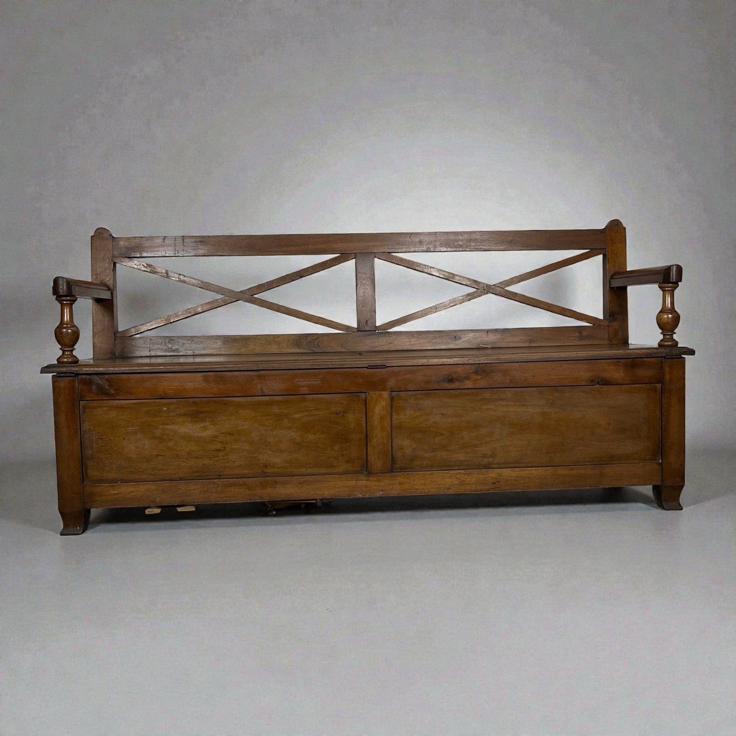 Panca antica in legno con schienale Grande cassapanca Baule epoca 800 italiano Categoria  Sedie