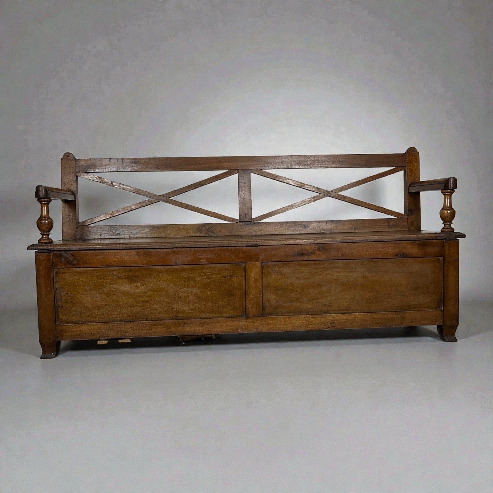 Panca antica in legno con schienale Grande cassapanca Baule epoca 800 italiano Categoria  Sedie