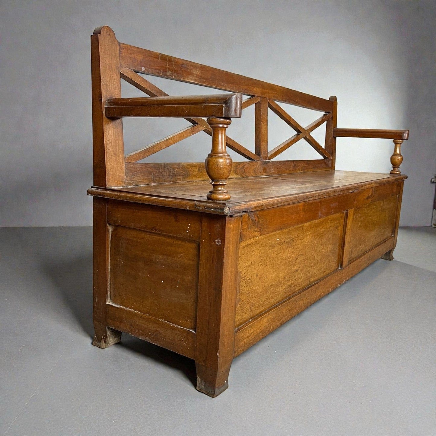 Panca antica in legno con schienale Grande cassapanca Baule epoca 800 italiano Categoria  Sedie