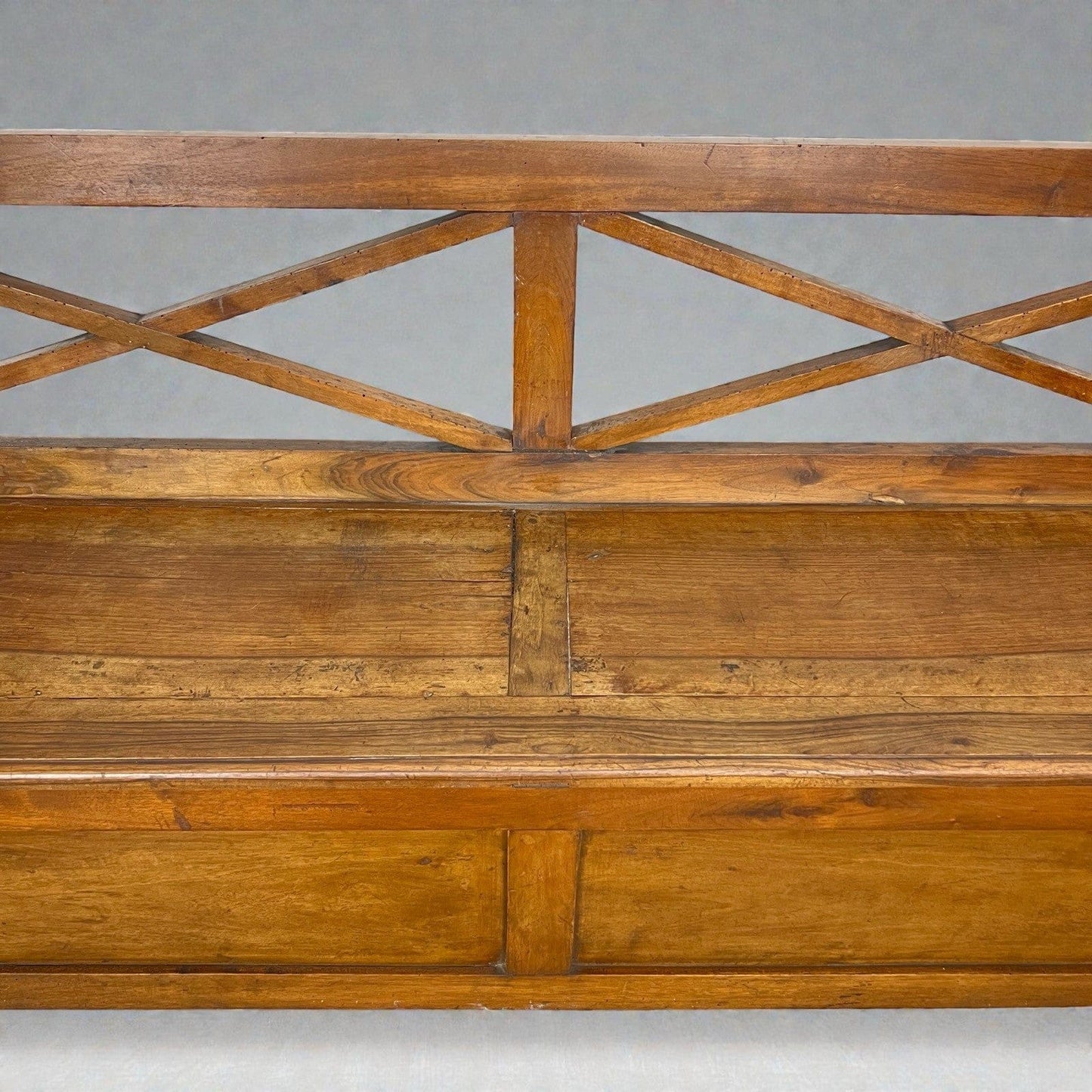 Panca antica in legno con schienale Grande cassapanca Baule epoca 800 italiano Categoria  Sedie