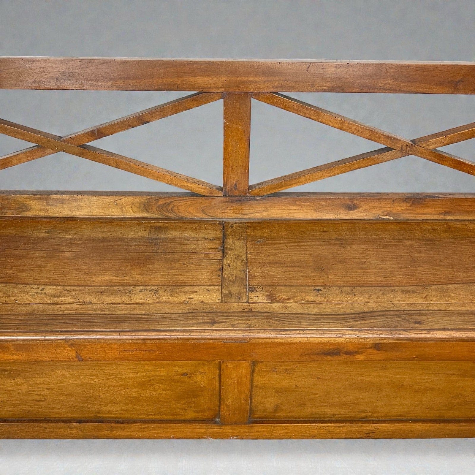 Panca antica in legno con schienale Grande cassapanca Baule epoca 800 italiano Categoria  Sedie