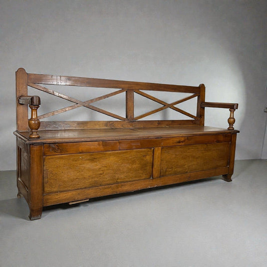 Panca antica in legno con schienale Grande cassapanca Baule epoca 800 italiano Categoria  Sedie