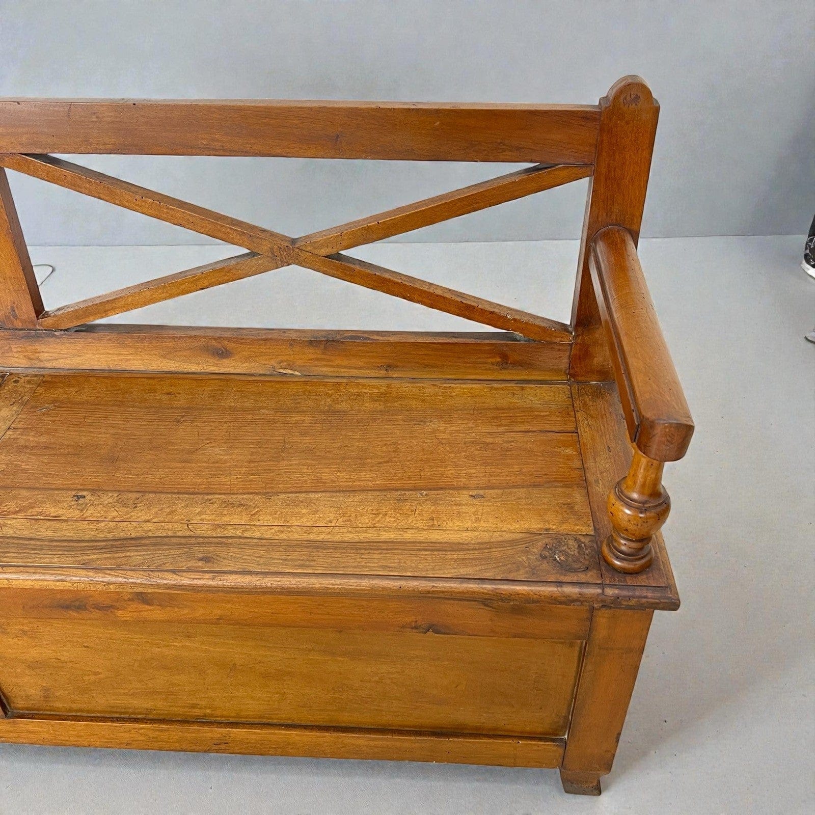 Panca antica in legno con schienale Grande cassapanca Baule epoca 800 italiano Categoria  Sedie
