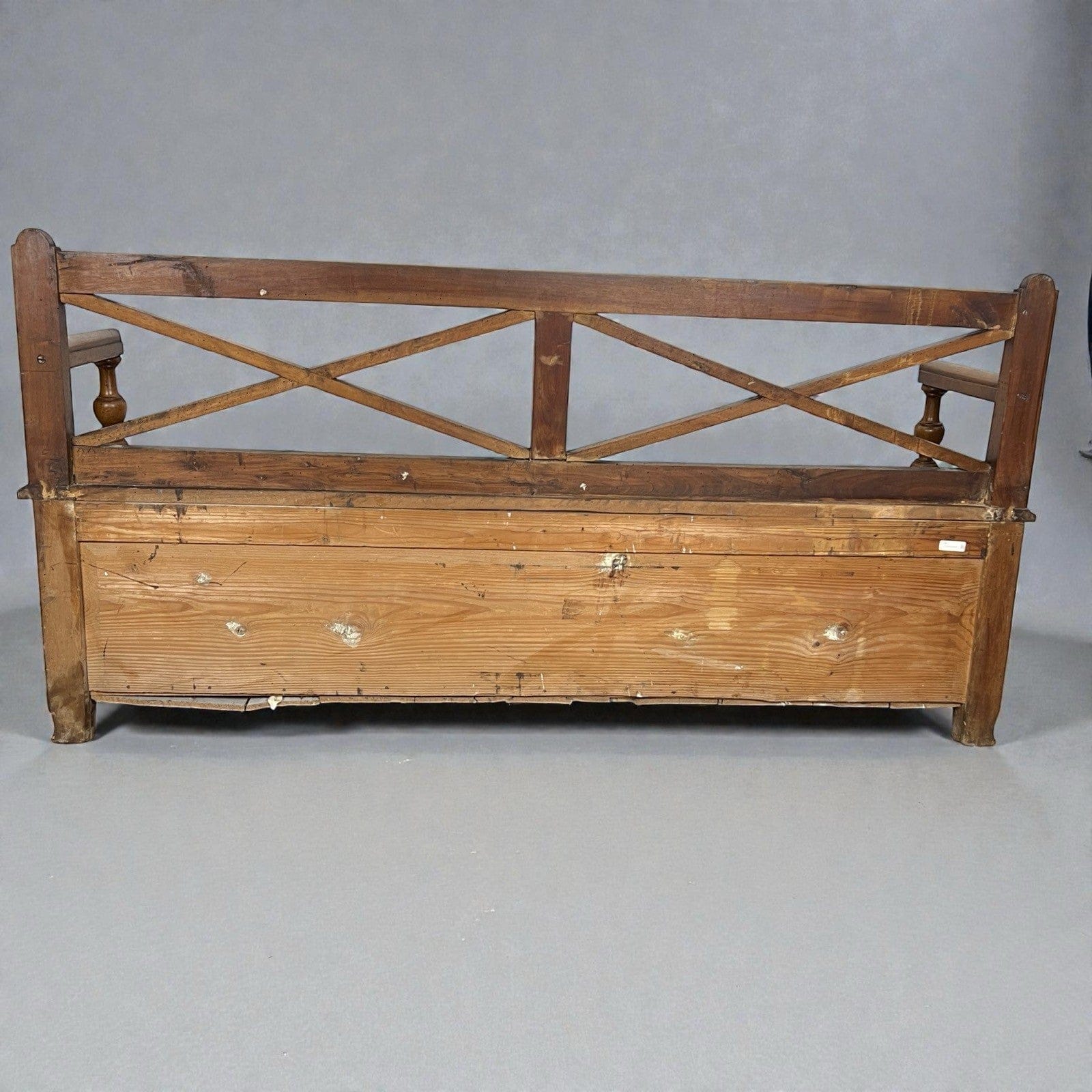 Panca antica in legno con schienale Grande cassapanca Baule epoca 800 italiano Categoria  Sedie