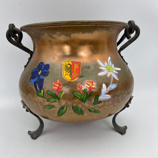 PENTOLA D'EPOCA IN RAME E FERRO SOUVENIR SVIZZERA VINTAGE SWISS COPPER KETTLE Categoria  Ottone