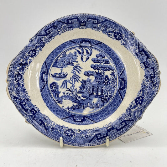 Piatto Antico Alzatina in terraglia colore bianco e blu decoro Willow epoca 800 Categoria  Piatti Vassoio