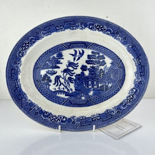 Piatto Antico da portata ovale vassoio colore bianco e blu decoro Willow 1940 Categoria  Piatti Vassoio