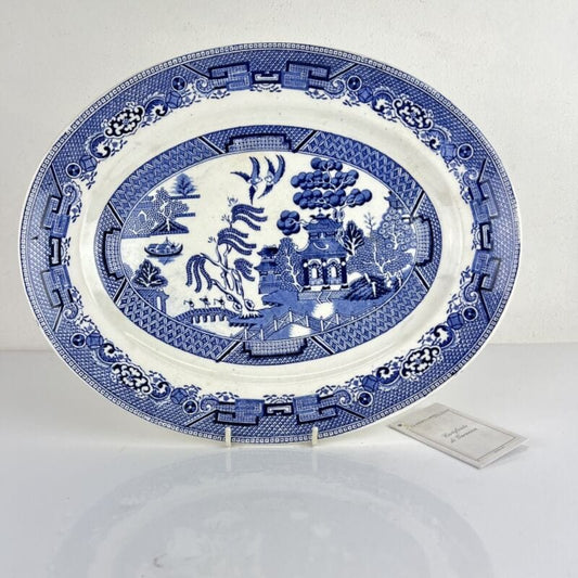 Piatto Antico da portata ovale vassoio colore bianco e blu decoro Willow 1940 Categoria  Piatti Vassoio