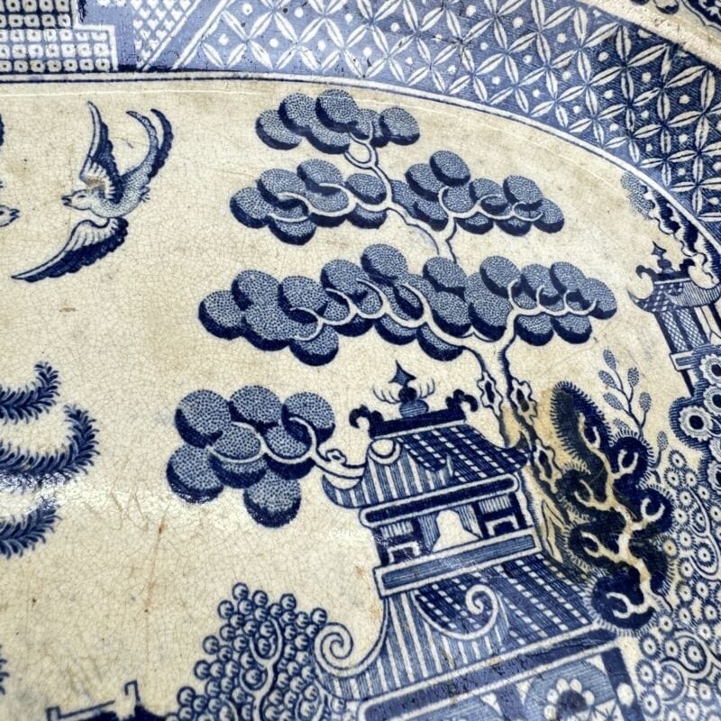 Piatto Antico da portata vassoio in terraglia colore bianco e blu decoro Willow Categoria  Ceramiche e Porcellane