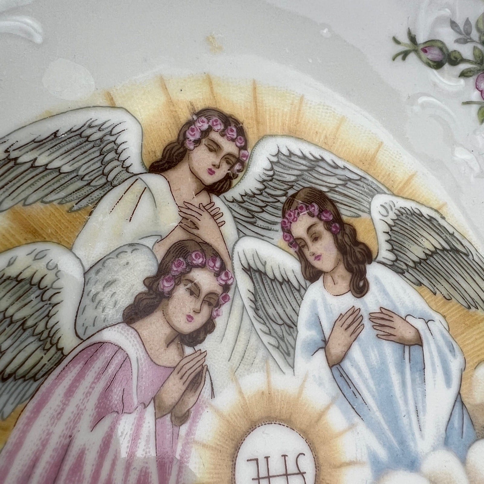 Piatto antico in porcellana Bianca Bavaria Decorativo Prima Comunione con Angeli Categoria  Piatti e Piattini