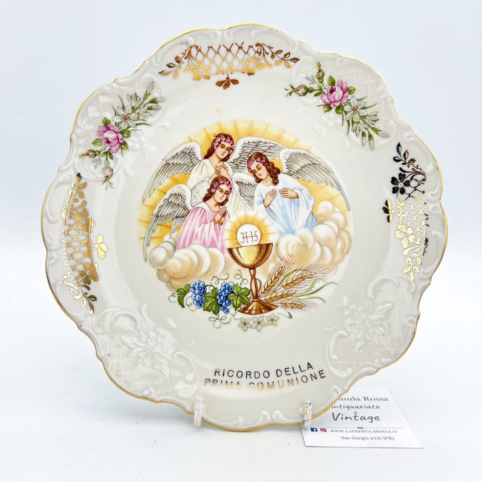 Piatto antico in porcellana Bianca Bavaria Decorativo Prima Comunione con Angeli Categoria  Piatti e Piattini