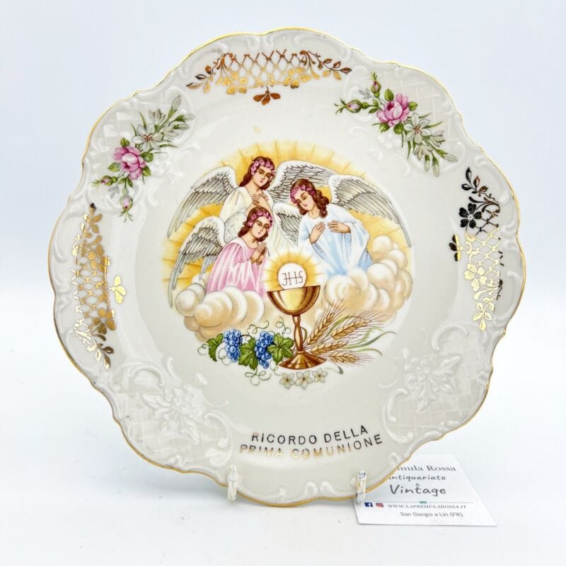 Piatto antico in porcellana Bianca Bavaria Decorativo Prima Comunione con Angeli Categoria  Ceramiche e Porcellane