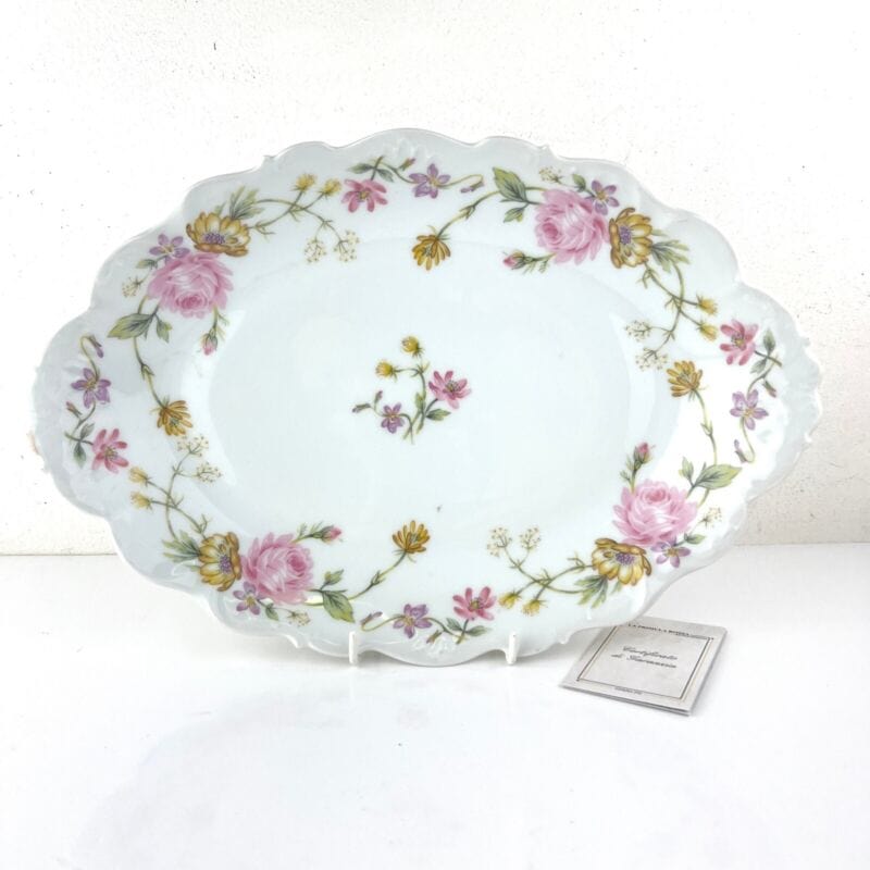 Piatto antico in porcellana bianca Limoges vecchio vassoio Fiori Rosa 1918 1929 Categoria  Piatti Vassoio