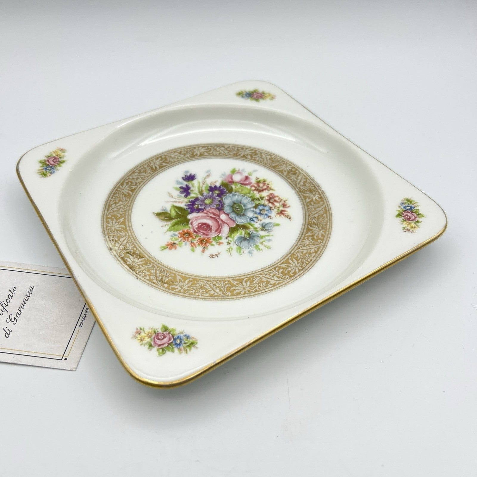 Piatto antico svuotatasche in ceramica Bavaria decorato con Fiori Rose ciotola Categoria  Piatti e Piattini