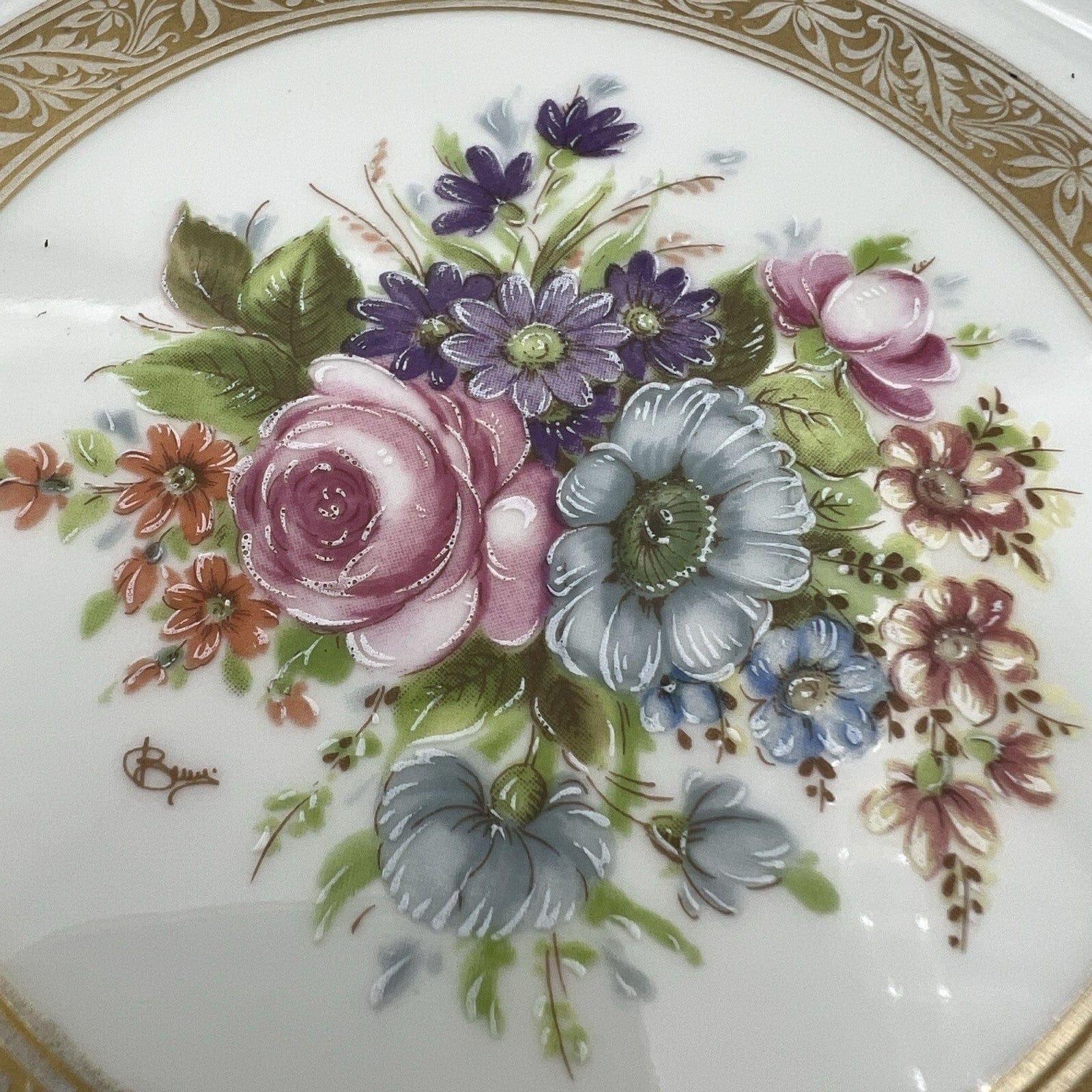 Piatto antico svuotatasche in ceramica Bavaria decorato con Fiori Rose ciotola Categoria  Piatti e Piattini