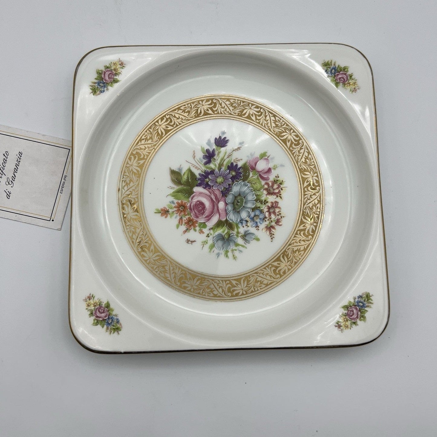 Piatto antico svuotatasche in ceramica Bavaria decorato con Fiori Rose ciotola Categoria  Piatti e Piattini