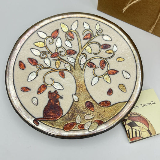 Piatto da collezione in ceramica Albero della Vita Gatto Antonio Zaccarella Raku Categoria  Piatti e Piattini