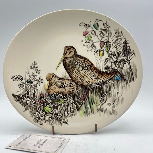 Piatto da collezione vintage in ceramica decoro uccelli Beccaccia Cacciagione Categoria  Piatti Vassoio