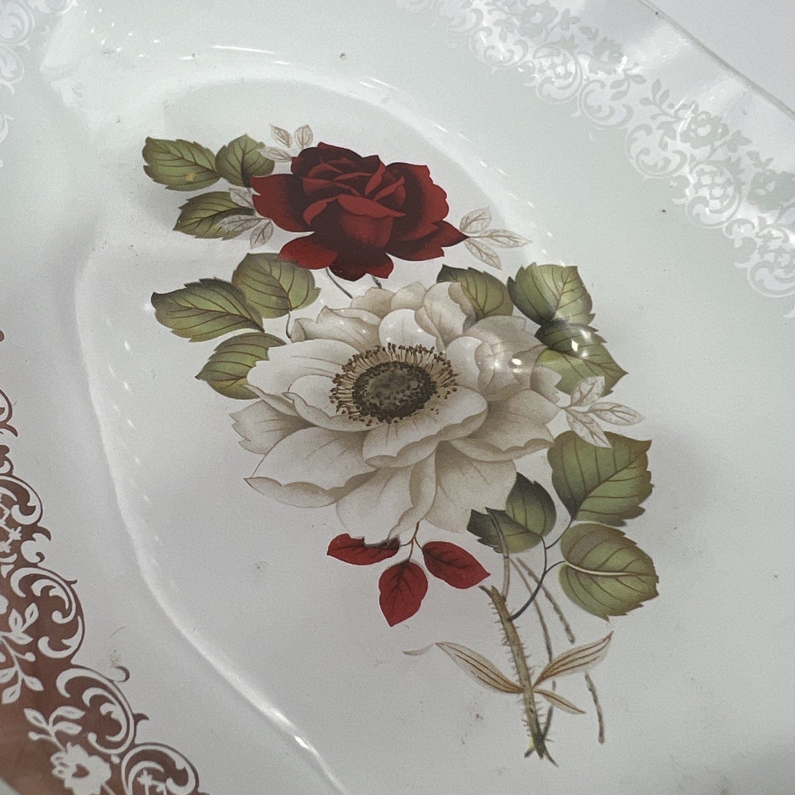 Piatto Piattino vassoio svuotatasche in Vetro Fiesta Glass Vintage Fiori Rose Categoria  Vetri e Cristalli
