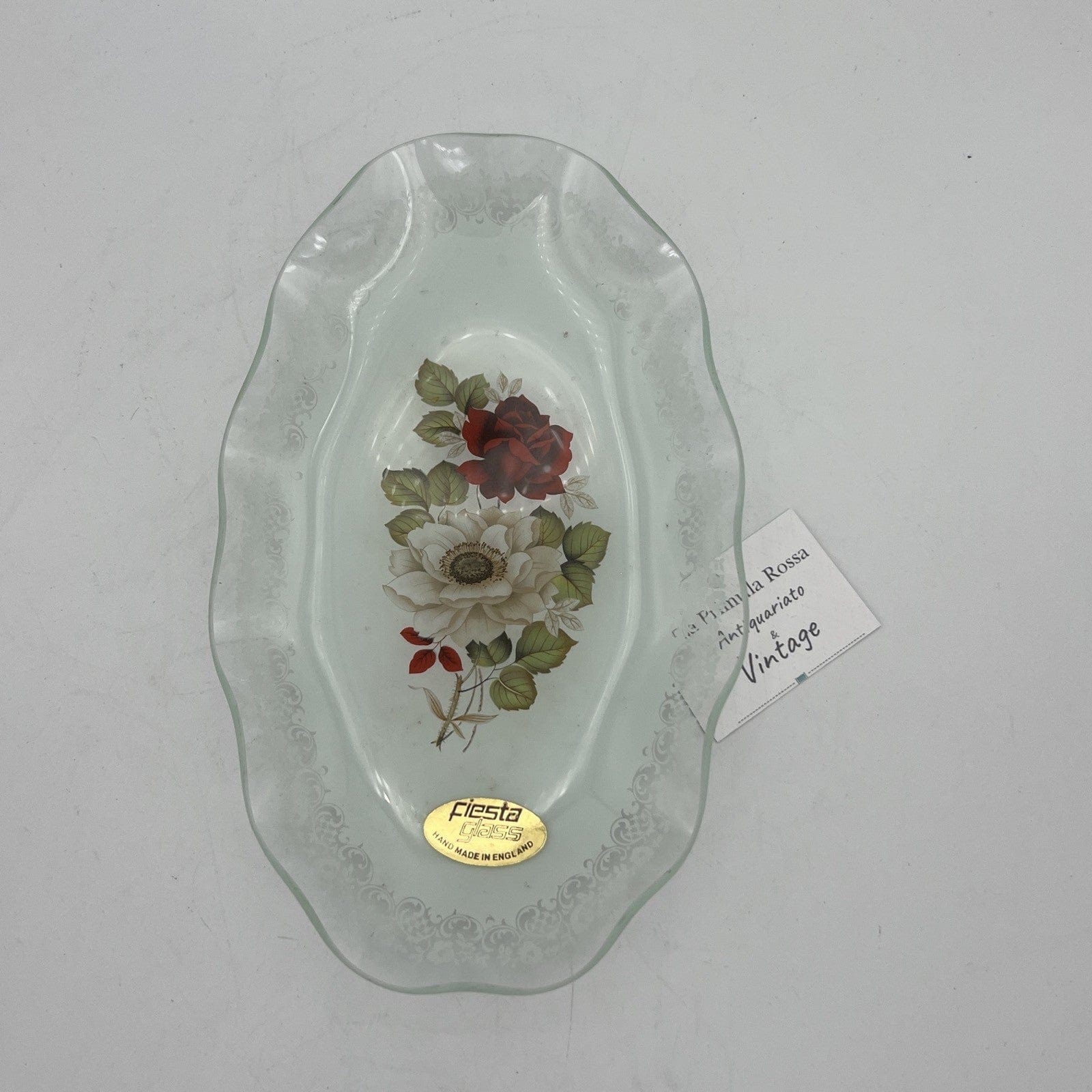 Piatto Piattino vassoio svuotatasche in Vetro Fiesta Glass Vintage Fiori Rose Categoria  Vetri e Cristalli