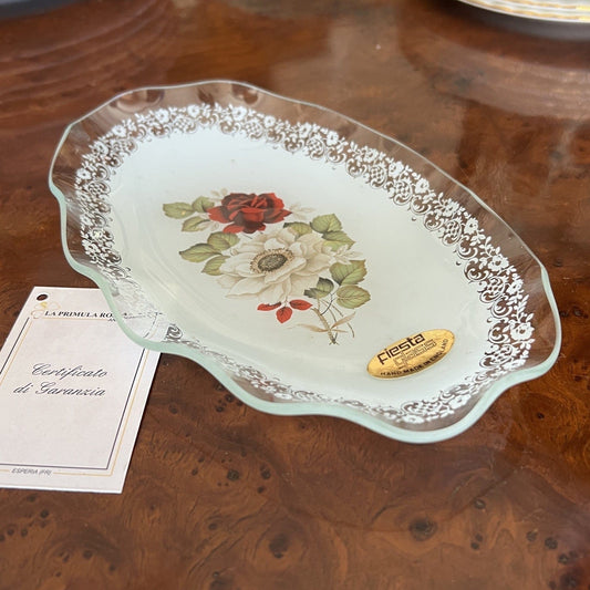 Piatto Piattino vassoio svuotatasche in Vetro Fiesta Glass Vintage Fiori Rose Categoria  Vetri e Cristalli