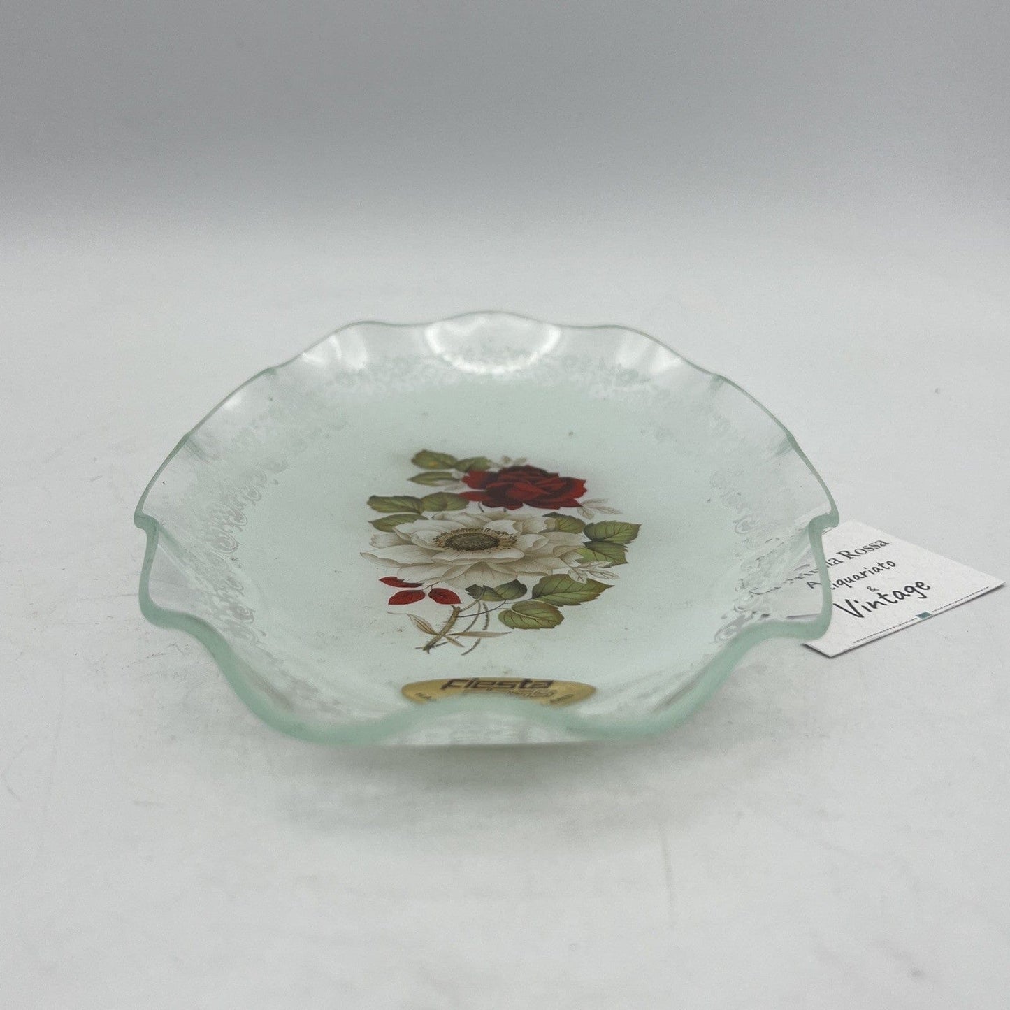 Piatto Piattino vassoio svuotatasche in Vetro Fiesta Glass Vintage Fiori Rose Categoria  Vetri e Cristalli