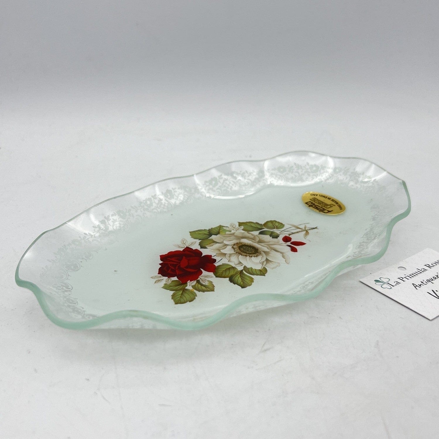 Piatto Piattino vassoio svuotatasche in Vetro Fiesta Glass Vintage Fiori Rose Categoria  Vetri e Cristalli