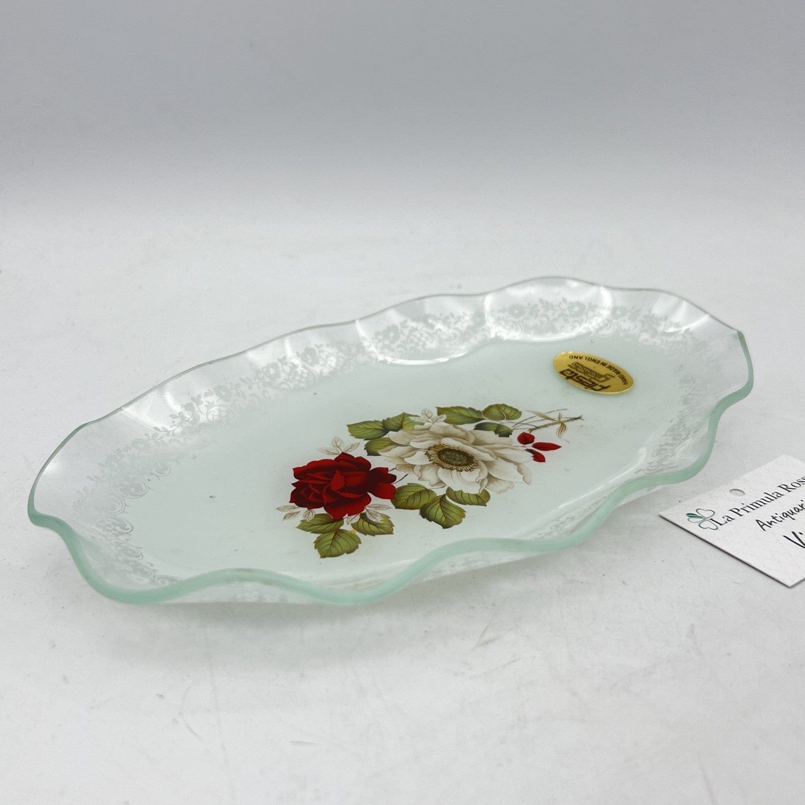 Piatto Piattino vassoio svuotatasche in Vetro Fiesta Glass Vintage Fiori Rose Categoria  Vetri e Cristalli