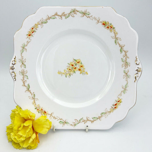 Piatto vassoio antico in porcellana bianca Inglese decorato con Fiori gialli Categoria  Piatti Vassoio