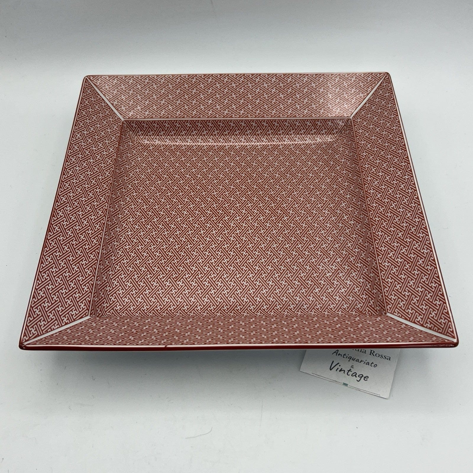 Piatto Vassoio Quadrato in porcellana Vintage Sayagata bianco Rosso Labirinto Categoria  Piatti e Piattini