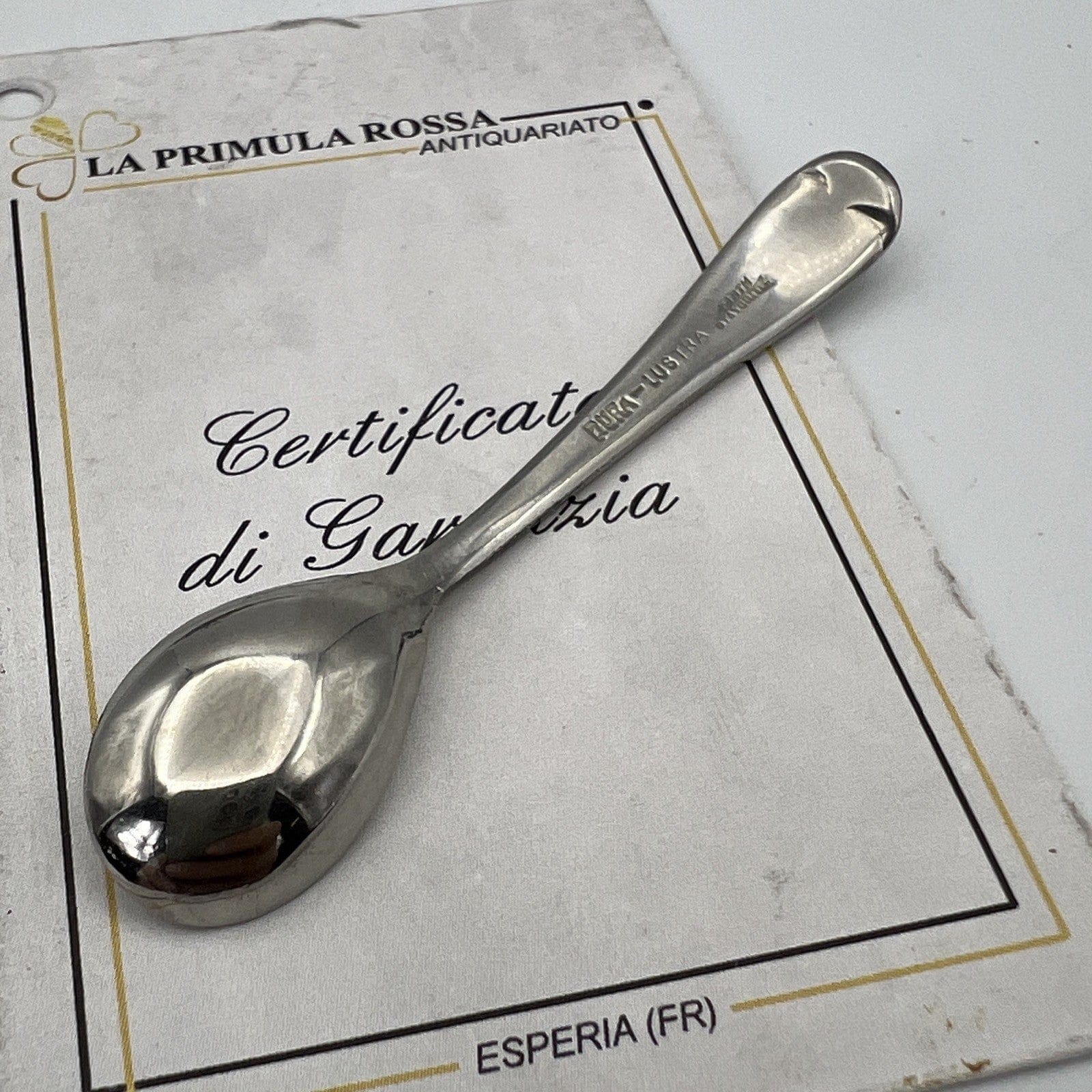Piccolo Cucchiaino antico per sale spezie senape  in Acciaio staybrite Vintage Categoria  Sheffield & Argento