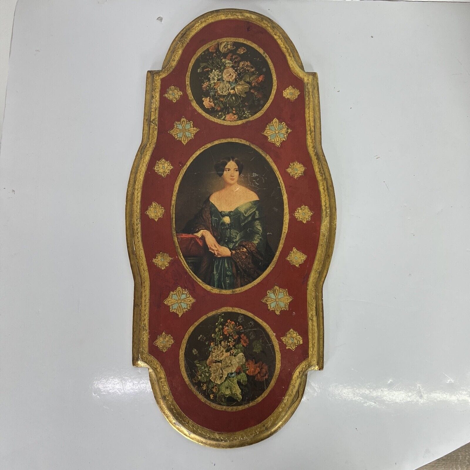 Placca da muro in legno decorativa parete stile antico fiorentino ritratto fiori Categoria  altro