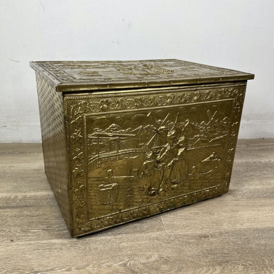 Porta carbone antico in legno ottone baule d'epoca vecchia carboniera inglese Categoria  Complementi d'arredo